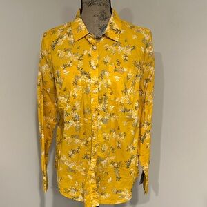 St. John’s Bay mustard Yellow Floral button down shirt top size large
